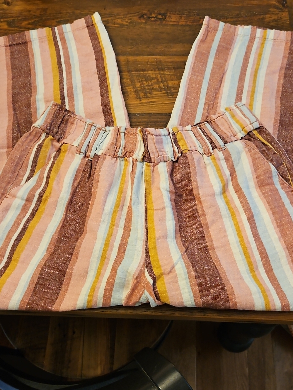 ANa Striped Wide-Leg Pants in Pink, White & Mustard